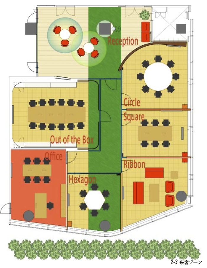 オフィスフロアの一部のレイアウト図