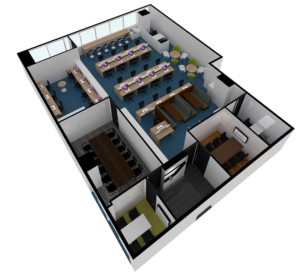 小規模オフィスのレイアウト事例③:60坪に多機能を凝縮!効率と快適さを両立したオフィス