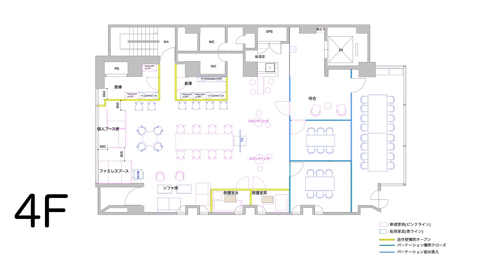 参考になるオフィスレイアウト図面事例①：フリーアドレス型レイアウト