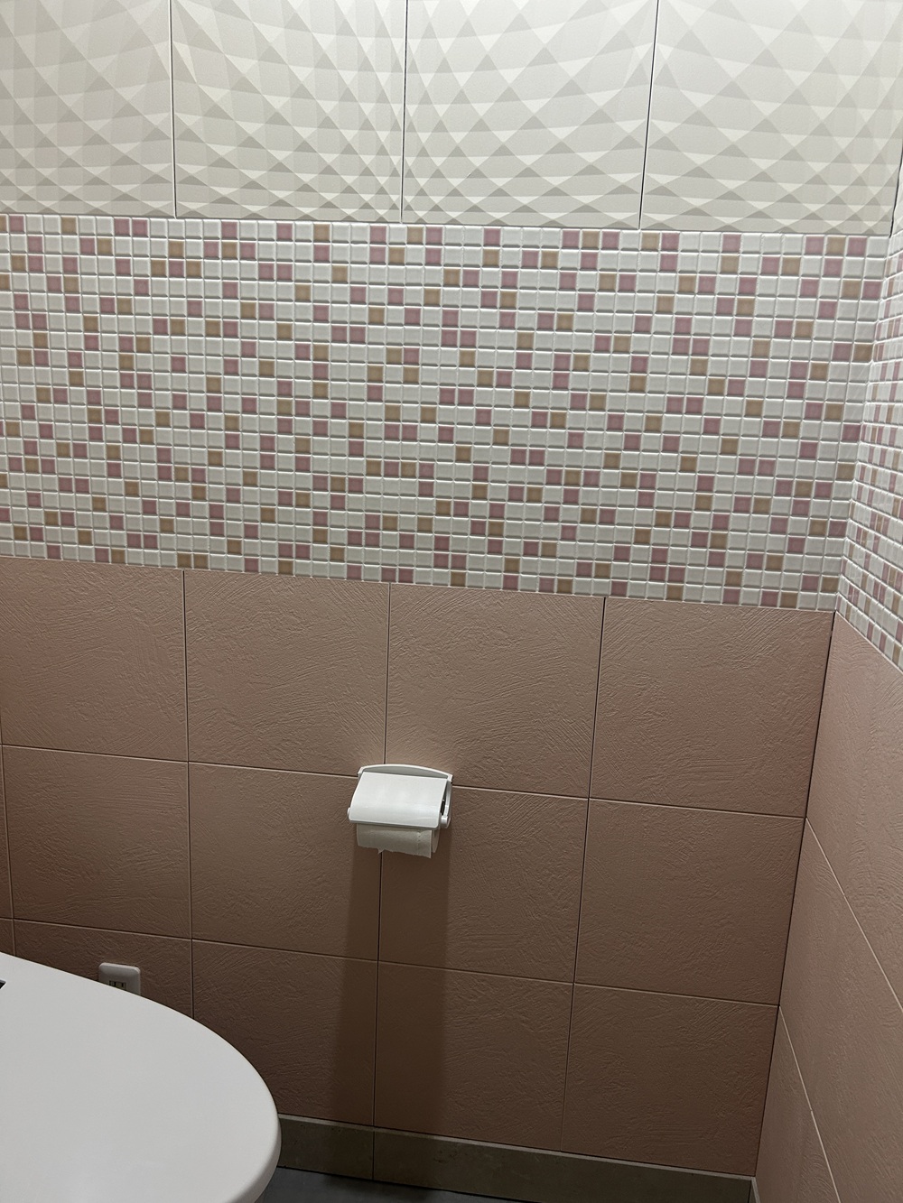 やわらかな色合いで仕上げた、華やかな女性用トイレ